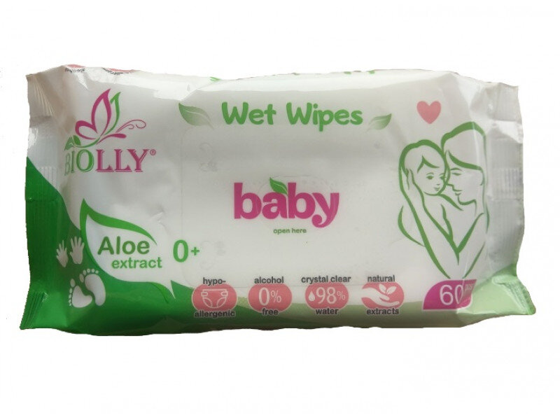 Вологі серветки "BIOLLY', for baby 60шт