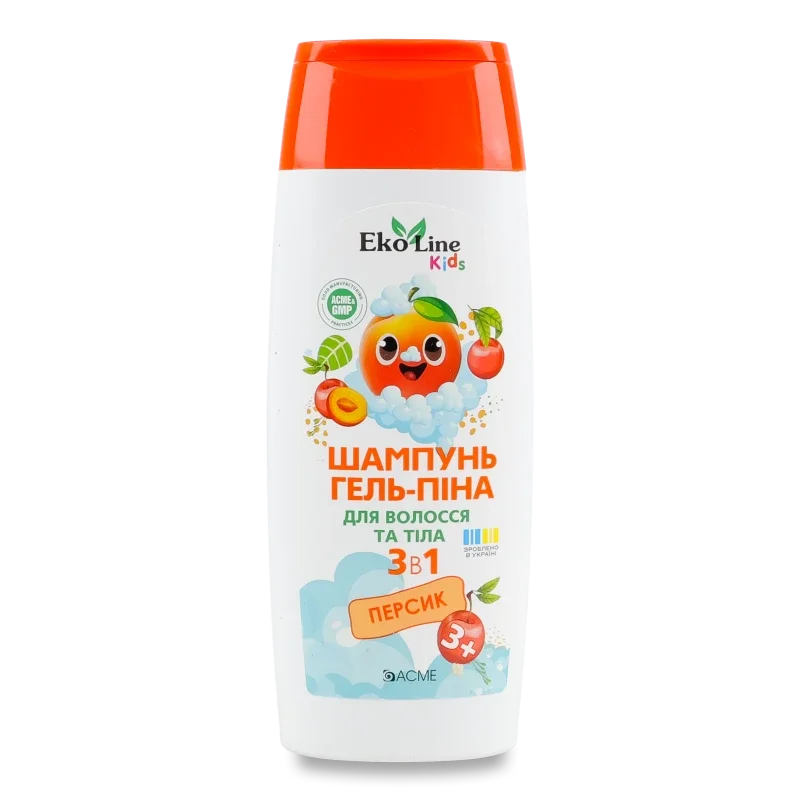 ECOLINE KIDS шампунь-гель-піна 3в1 персик 250 мл